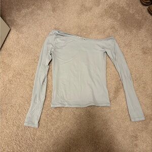 Aritzia Light Gray Off-Shoulder Long Sleeve Top